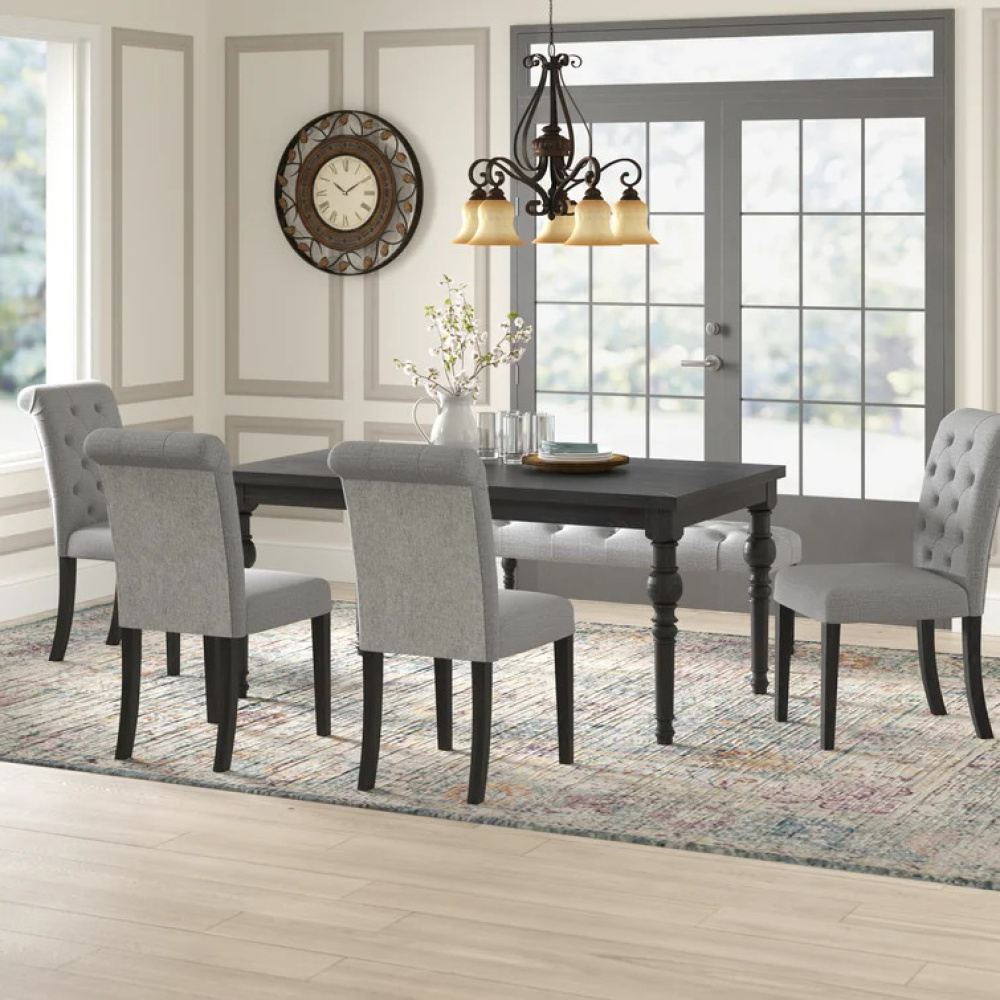 ZENITH - Traditional Style Textured Black & Grey Dining Table Set