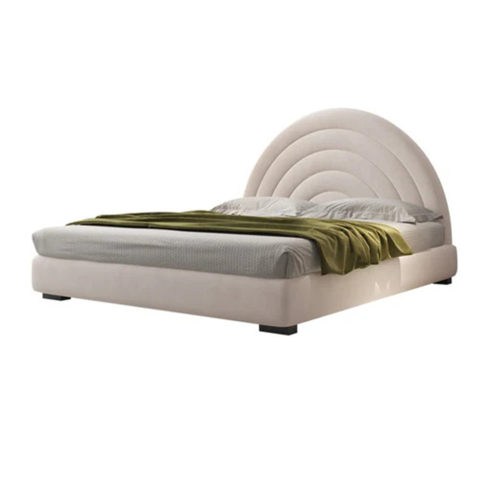 COSMA - Round Headboard Style beige Queen Size Teen Bed - Image 2