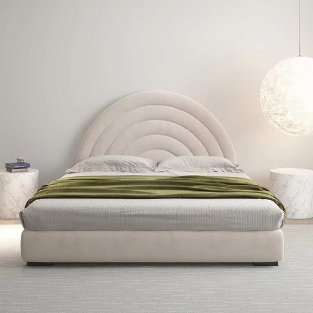 COSMA - Round Headboard Style beige Queen Size Teen Bed - Image 4