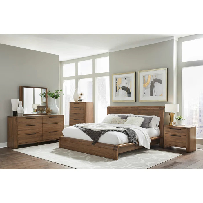 LIRONA - Dark brown Curved Style King Size Bed Set