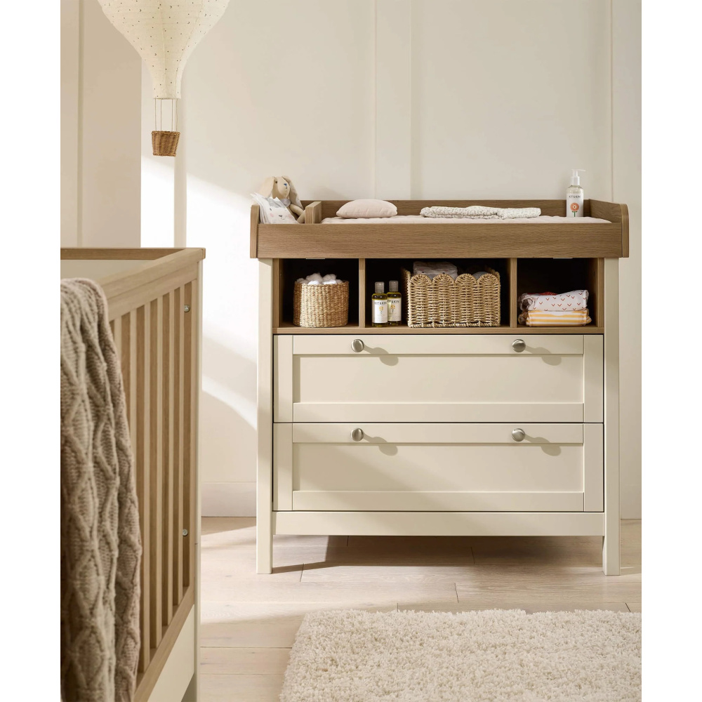 NIVARA - Mid Century Style Oak Brown & Cream Changing Table