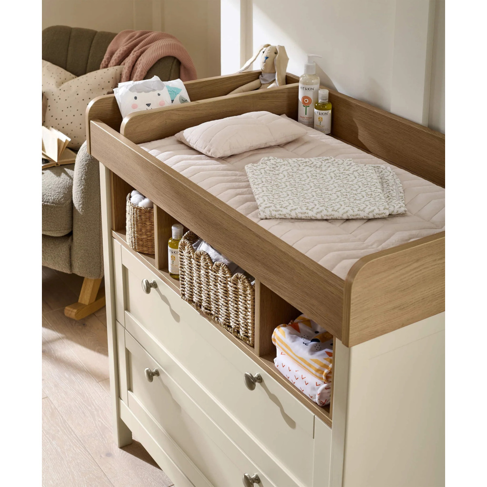 NIVARA - Mid Century Style Oak Brown & Cream Changing Table - Image 3