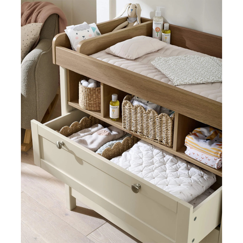 NIVARA - Mid Century Style Oak Brown & Cream Changing Table - Image 2