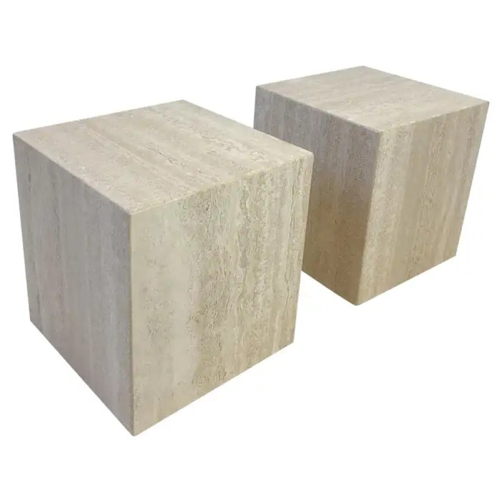 ZENITHO - Square Travertine Side Tables - Image 3