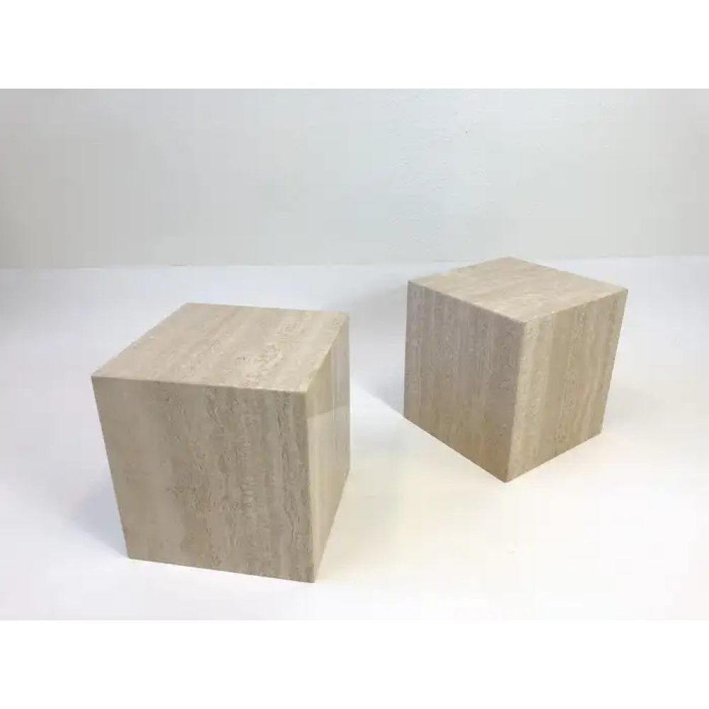 ZENITHO - Square Travertine Side Tables