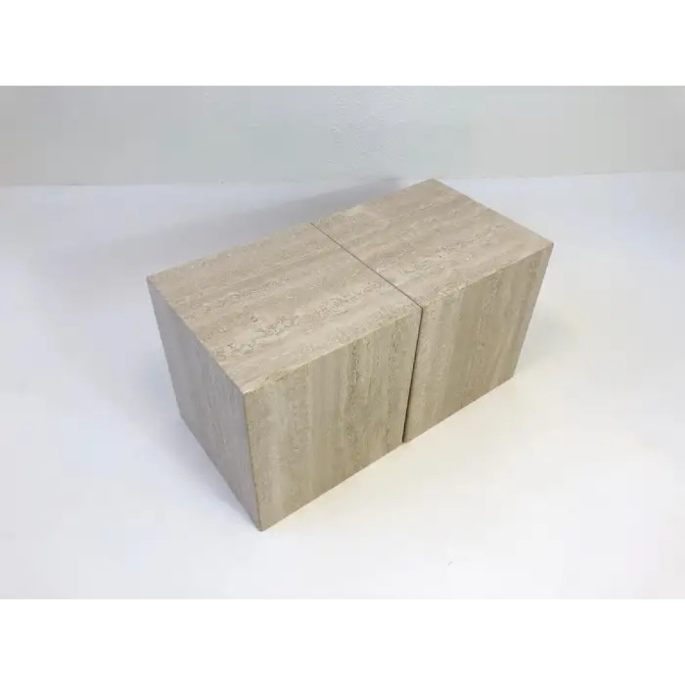 ZENITHO - Square Travertine Side Tables - Image 4