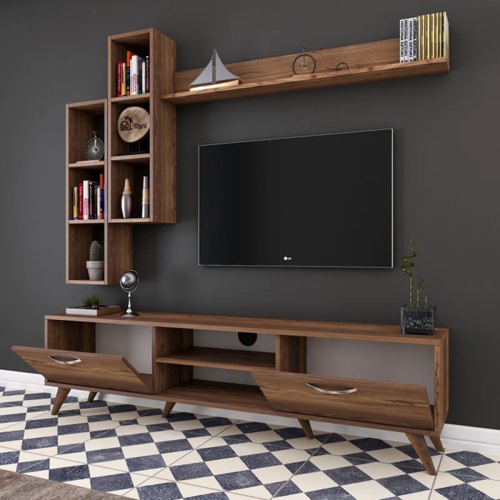 VERTA - Urban Style Media Wall Unit In Walnut Brown - Image 2