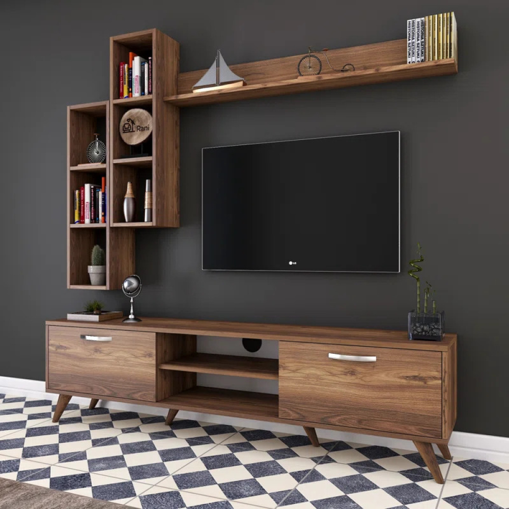 VERTA - Urban Style Media Wall Unit In Walnut Brown - Image 4