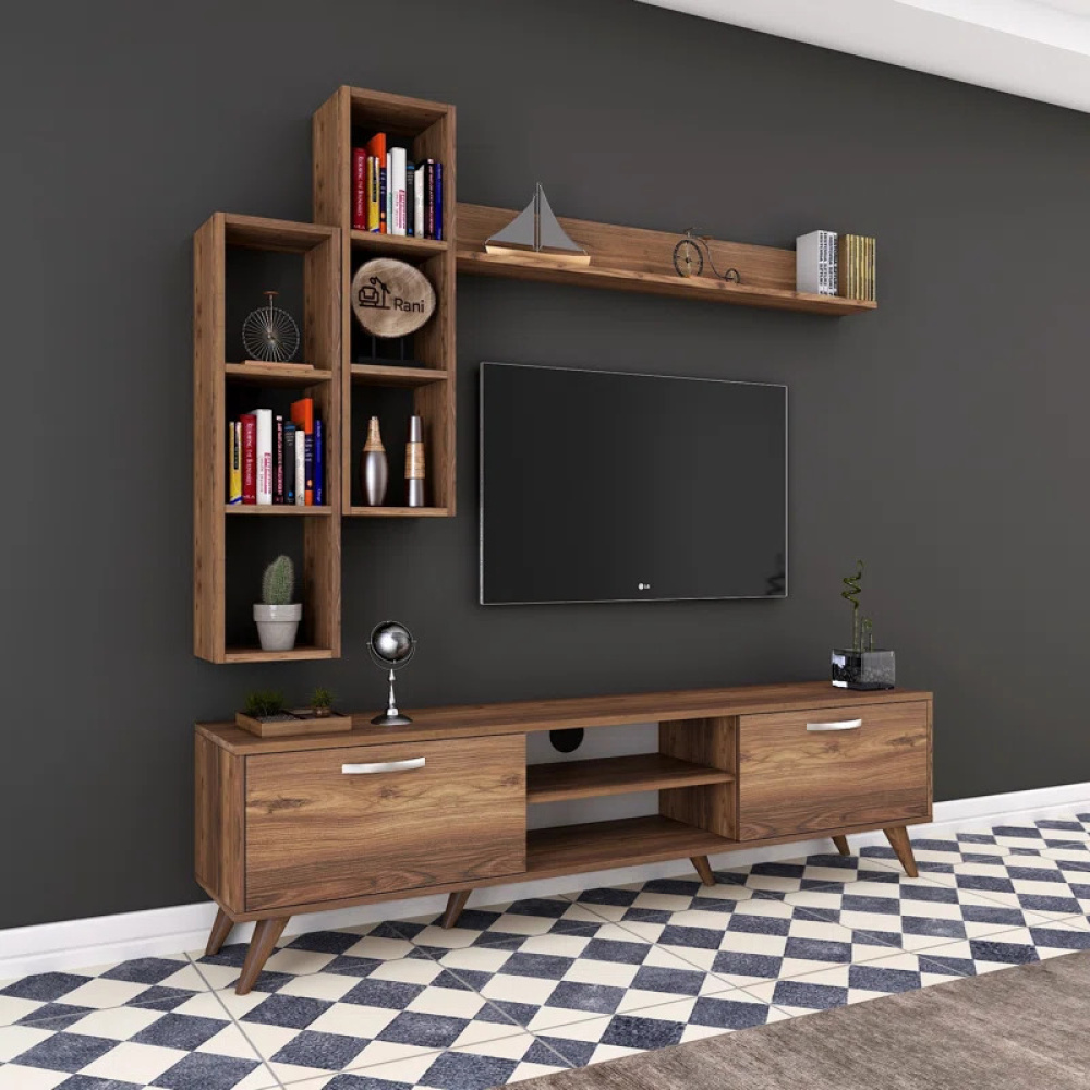 VERTA - Urban Style Media Wall Unit In Walnut Brown - Image 3