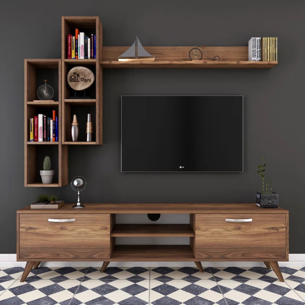 VERTA - Urban Style Media Wall Unit In Walnut Brown