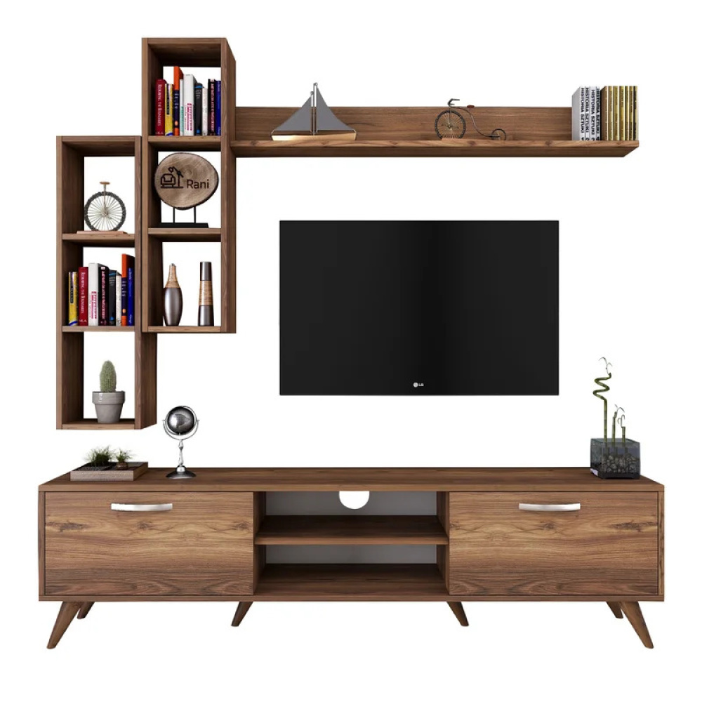 VERTA - Urban Style Media Wall Unit In Walnut Brown - Image 5