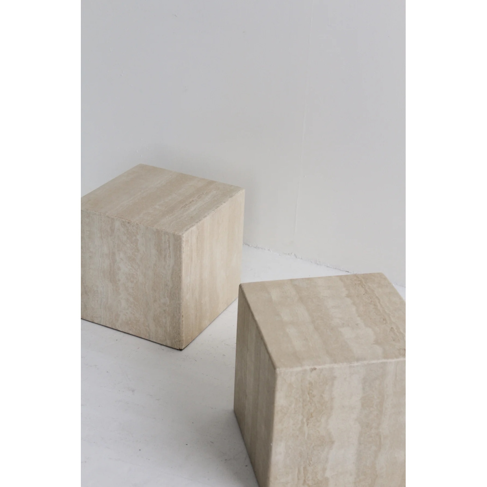 ZENITHO - Square Travertine Side Tables - Image 4