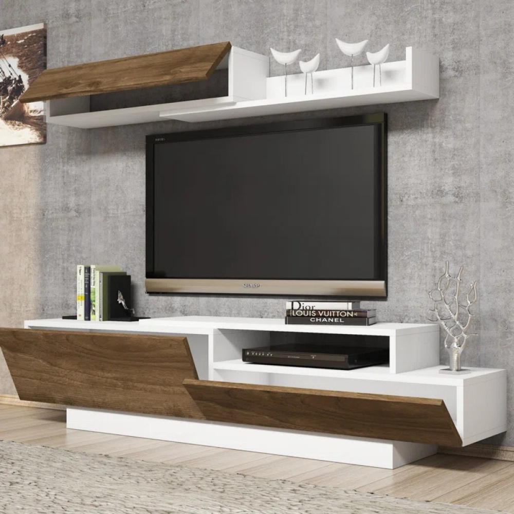 MODO - Contemporary Design White & Brown Media Wall Unit - Image 2