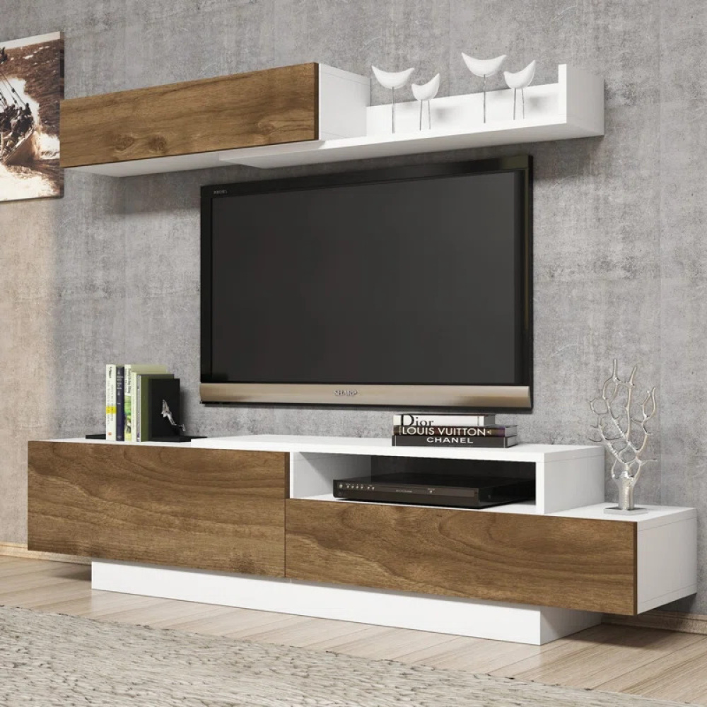 MODO - Contemporary Design White & Brown Media Wall Unit