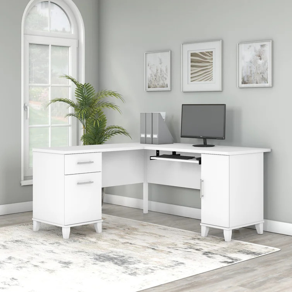 GLACIERA - L Shape White Manager Desk