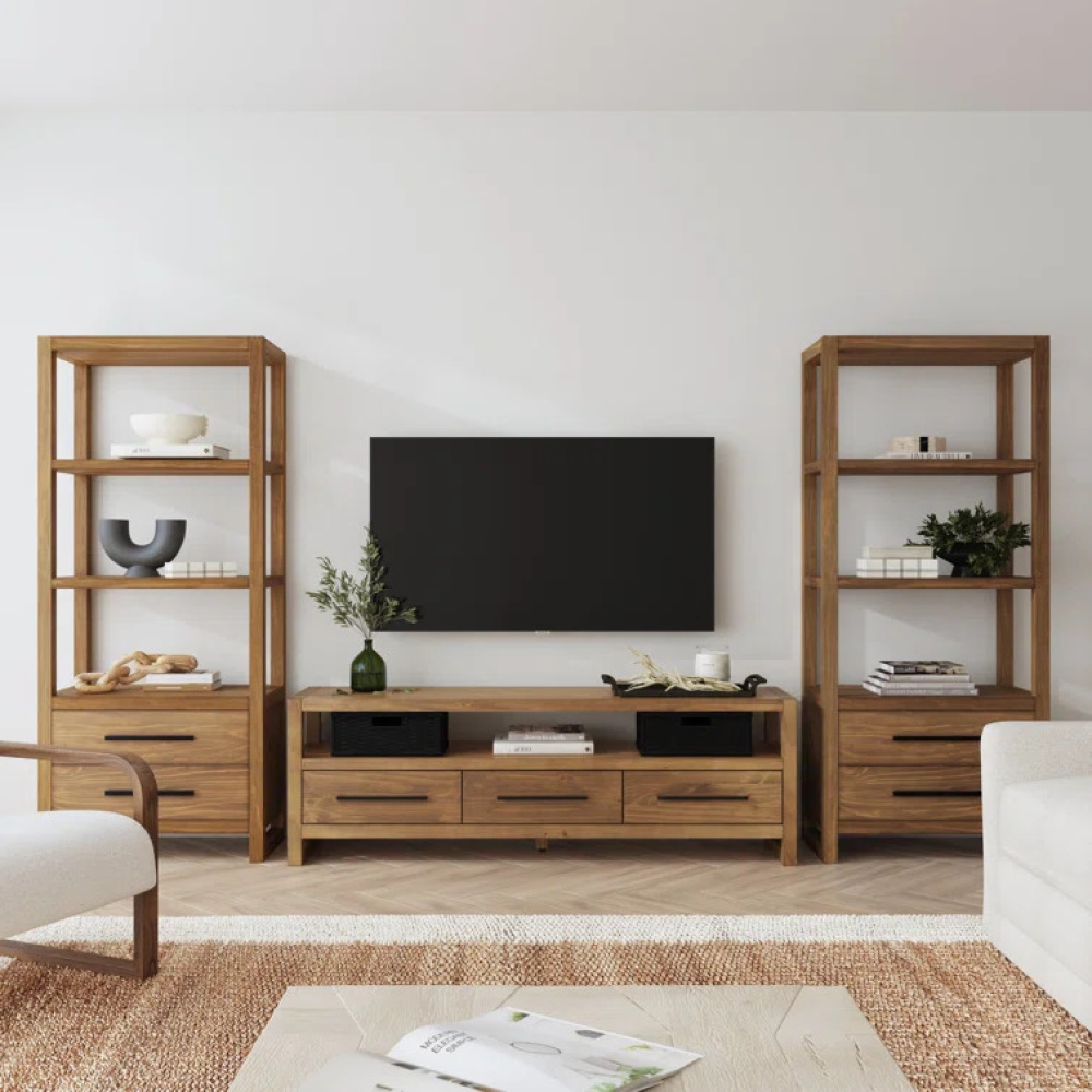 AURIEL - Mid Century Brown & Black Media Wall Unit