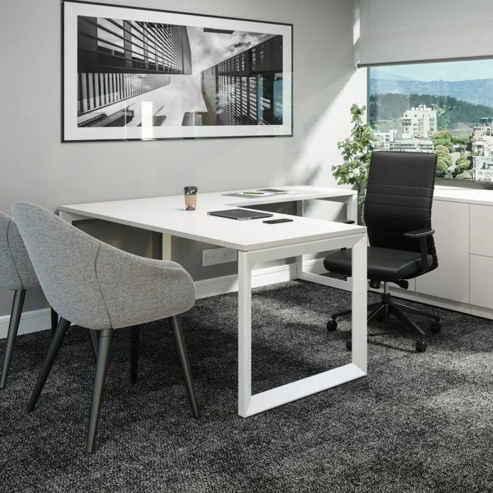 ALBUSPACE - Contemporary Style L Shape Work Desk with Metallic Frame