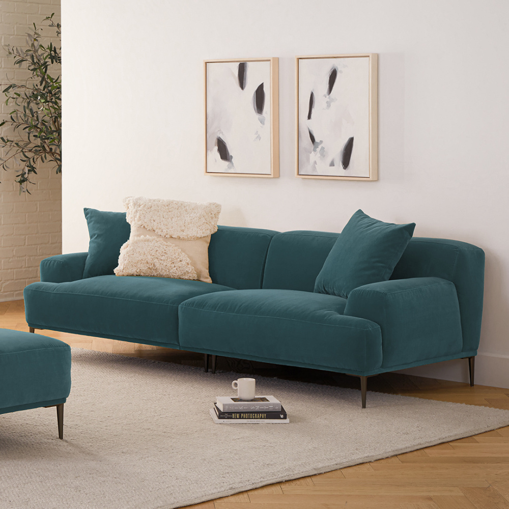 REVA - Teal Blue Three Seater Sectional Couch with Metallic Frame