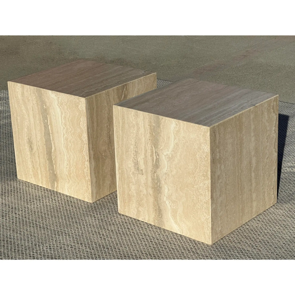 ZENITHO - Square Travertine Side Tables - Image 2