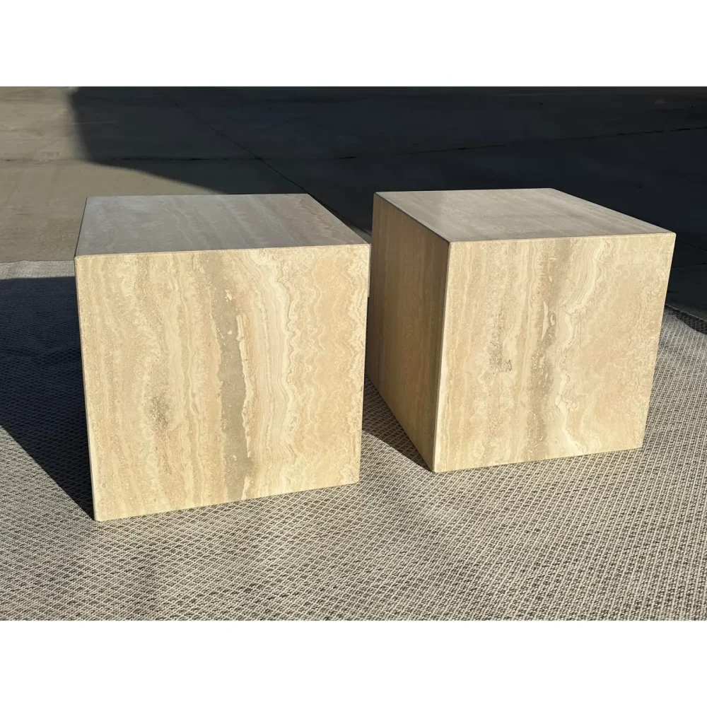 ZENITHO - Square Travertine Side Tables