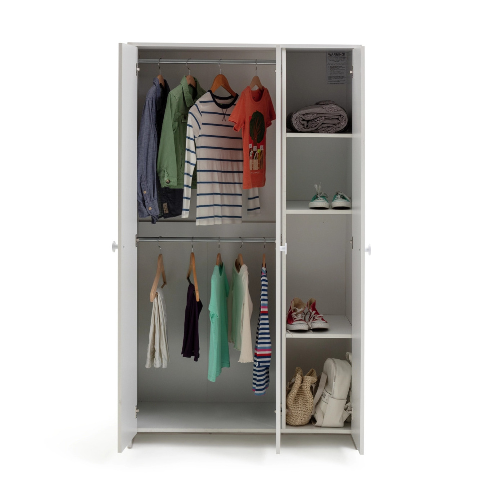 VELMORA - Contemporary Style White Three Door Kids Wardrobe - Image 4