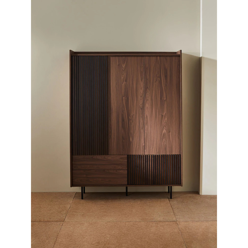 NOIRRA - Walnut Brown & Black Fluted Panel Design Wardrobe - Image 2