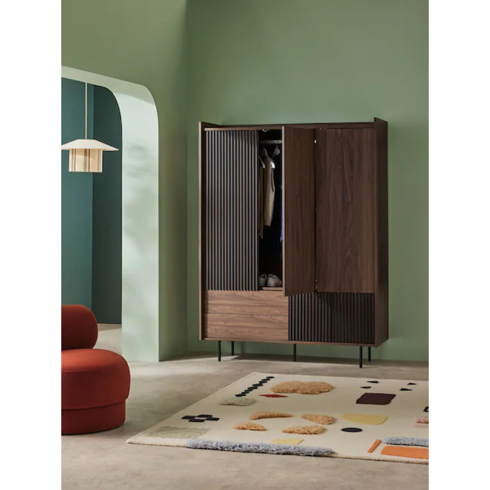 NOIRRA - Walnut Brown & Black Fluted Panel Design Wardrobe - Image 3