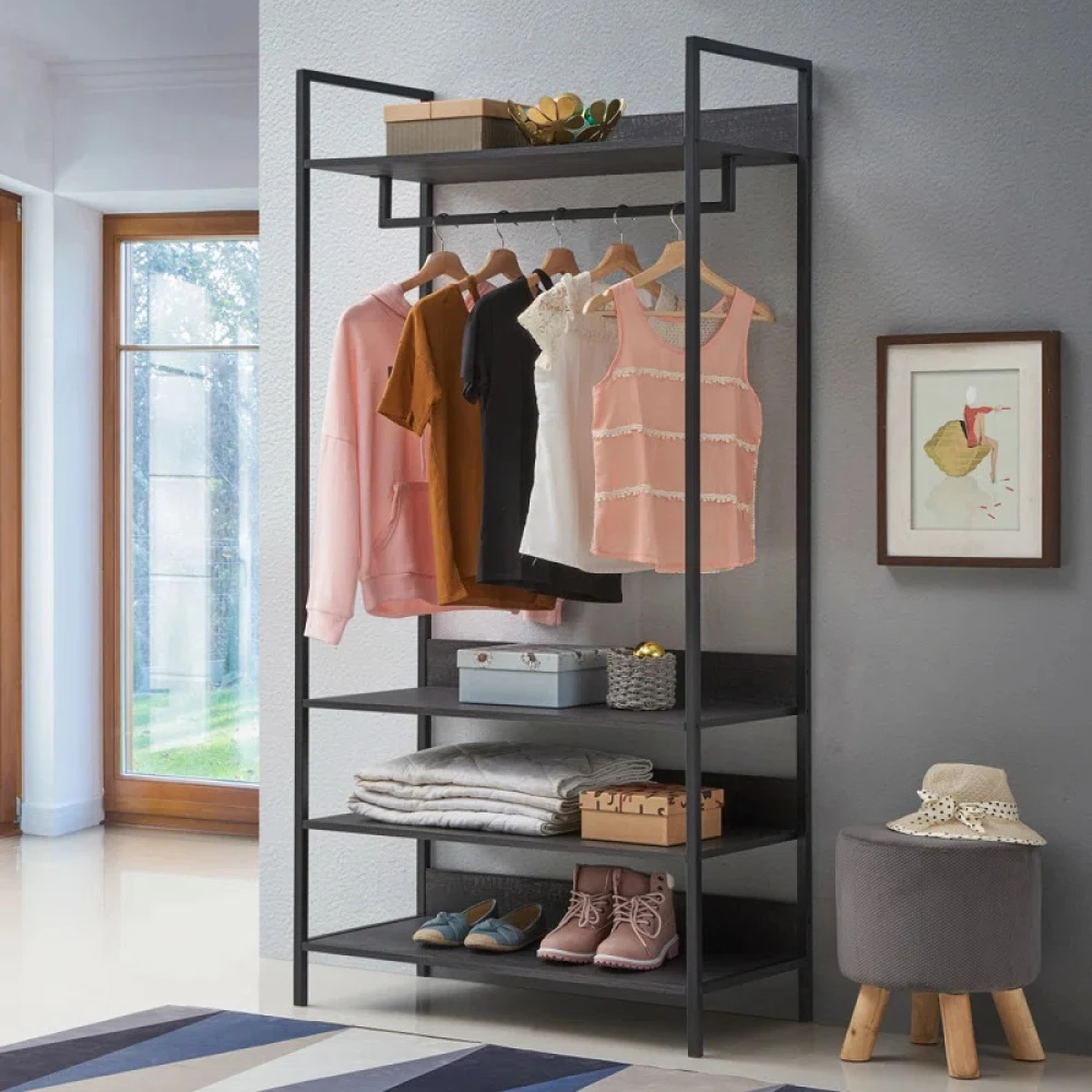 WINDSOR - Black Industrial Style Metallic Frame Cloth Hanging Rack