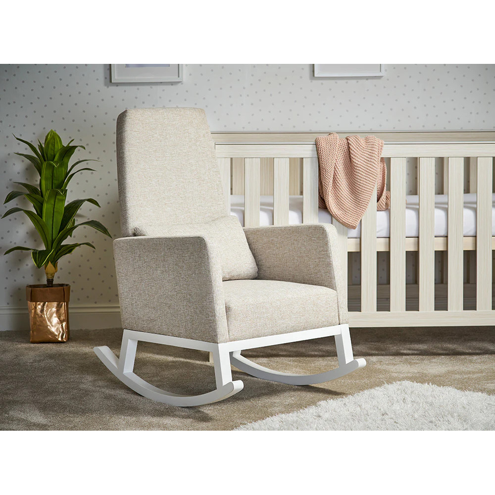 MILO - Contemporary Style High Back White & Beige Rocking Chair