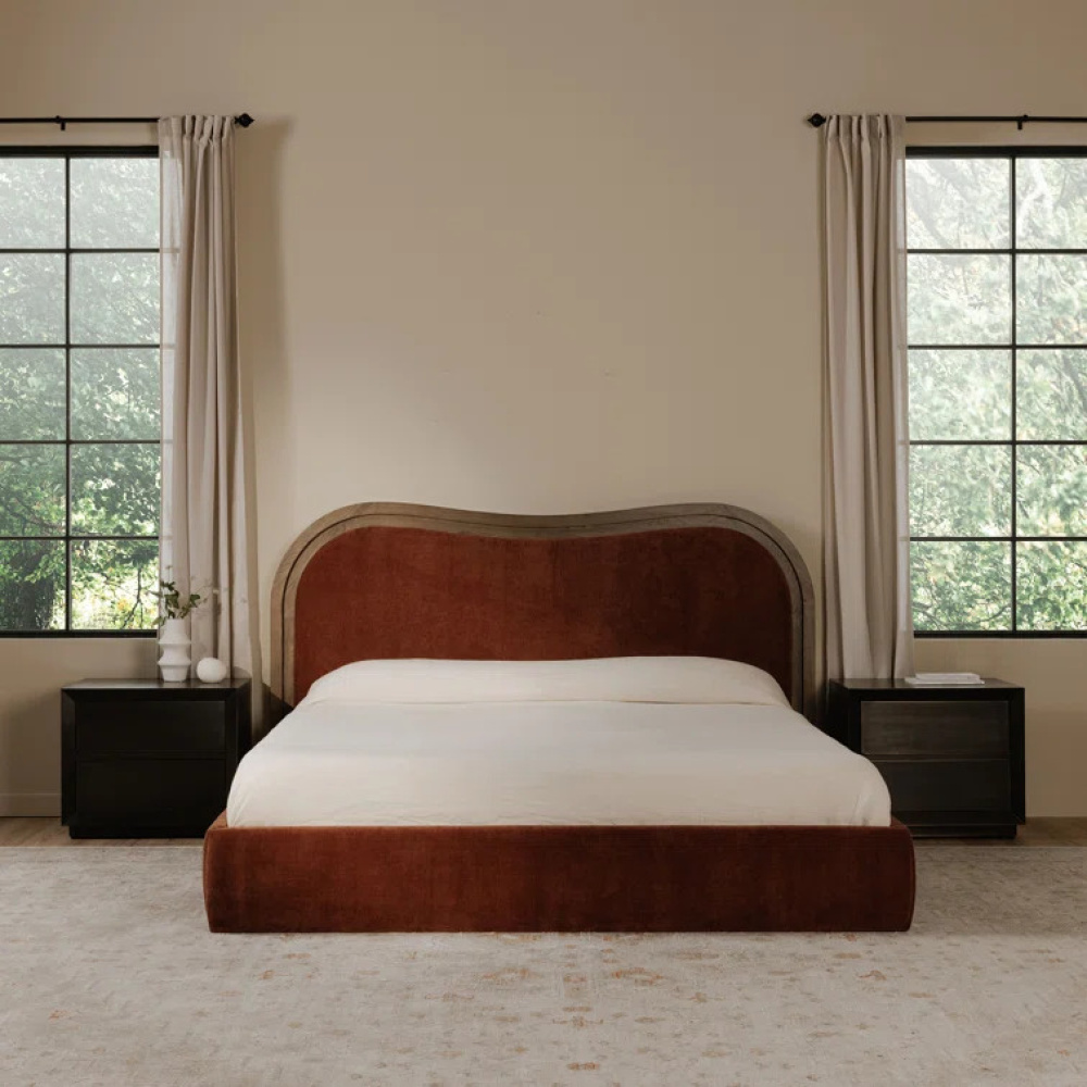 NUVE - Wave Styled Rustic Orange & Brown King Size Bed - Image 6