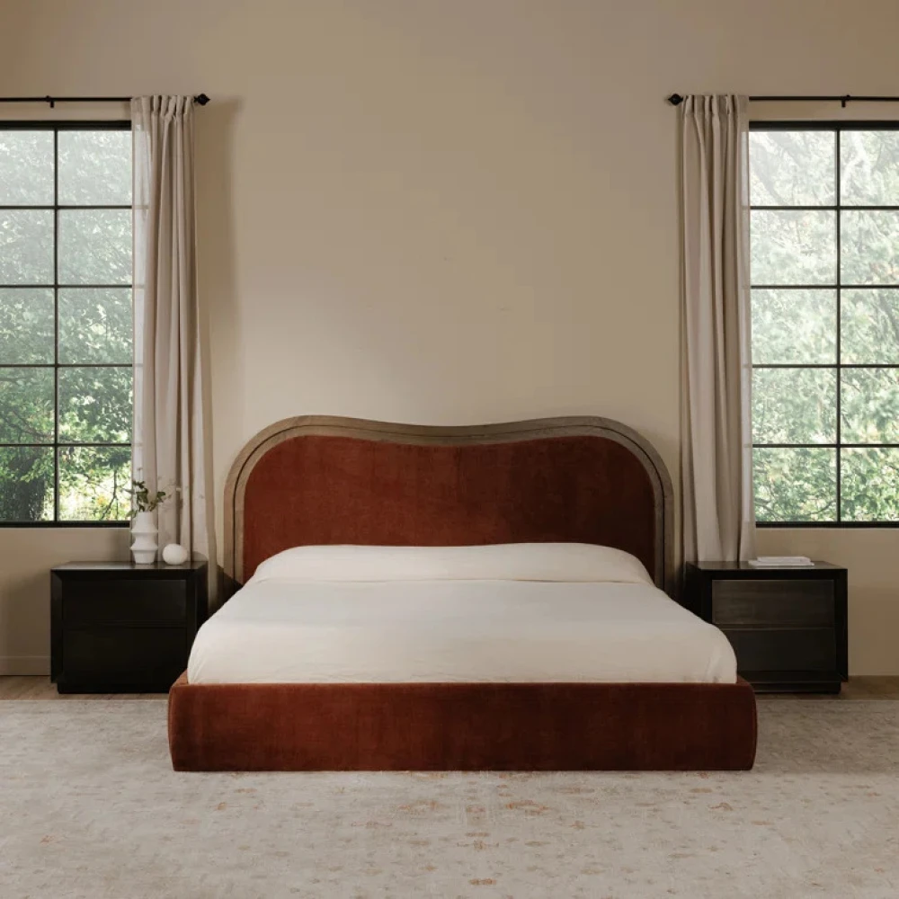 NUVE - Wave Styled Rustic Orange & Brown King Size Bed - Image 6