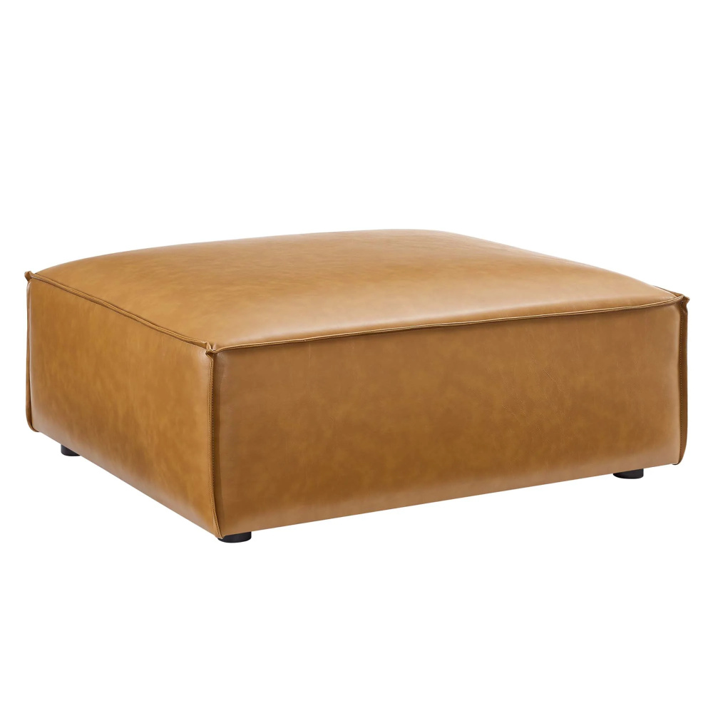 TANNIC - Minimalist Design Square Brown Leatherite  Ottoman Stool - Image 2