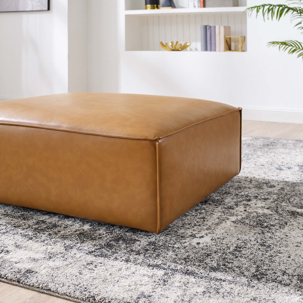 TANNIC - Minimalist Design Square Brown Leatherite  Ottoman Stool - Image 3