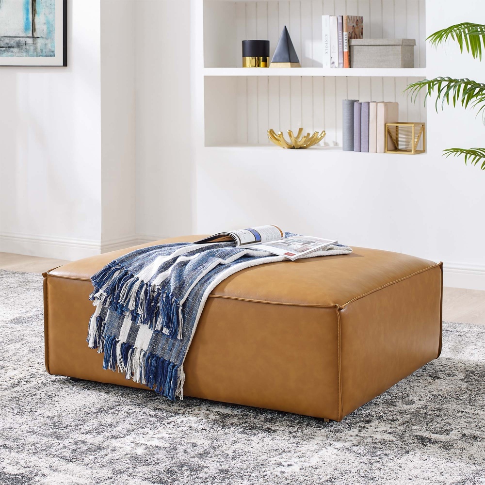 TANNIC - Minimalist Design Square Brown Leatherite  Ottoman Stool - Image 4