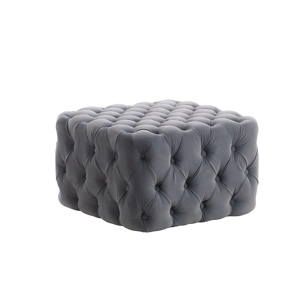 MARAIS - Dark Grey Square Button Tufted Ottoman Stool - Image 5