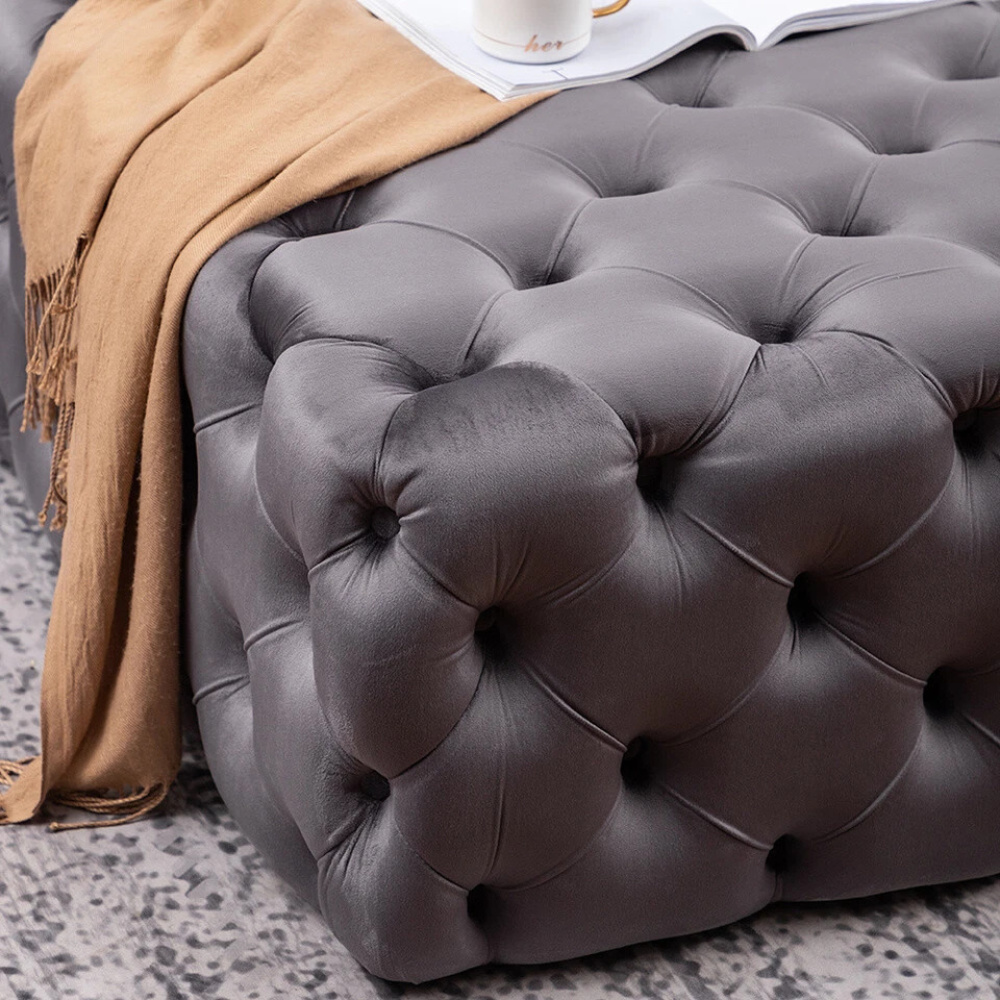 MARAIS - Dark Grey Square Button Tufted Ottoman Stool - Image 3