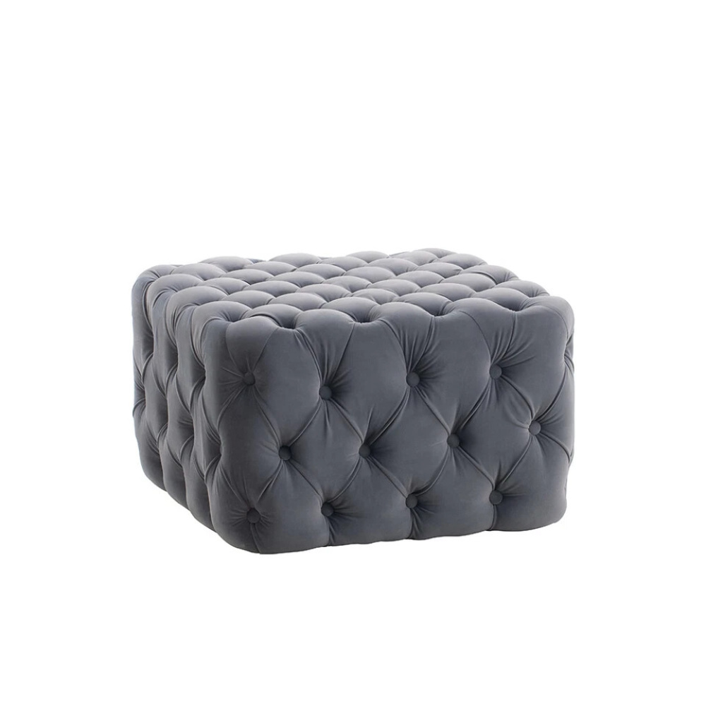 MARAIS - Dark Grey Square Button Tufted Ottoman Stool - Image 4