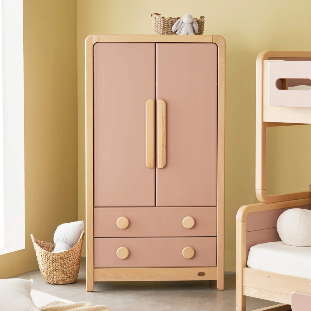 SALLY - Chunky Style Dusty Pink & Oak Brown Kids Wardrobe