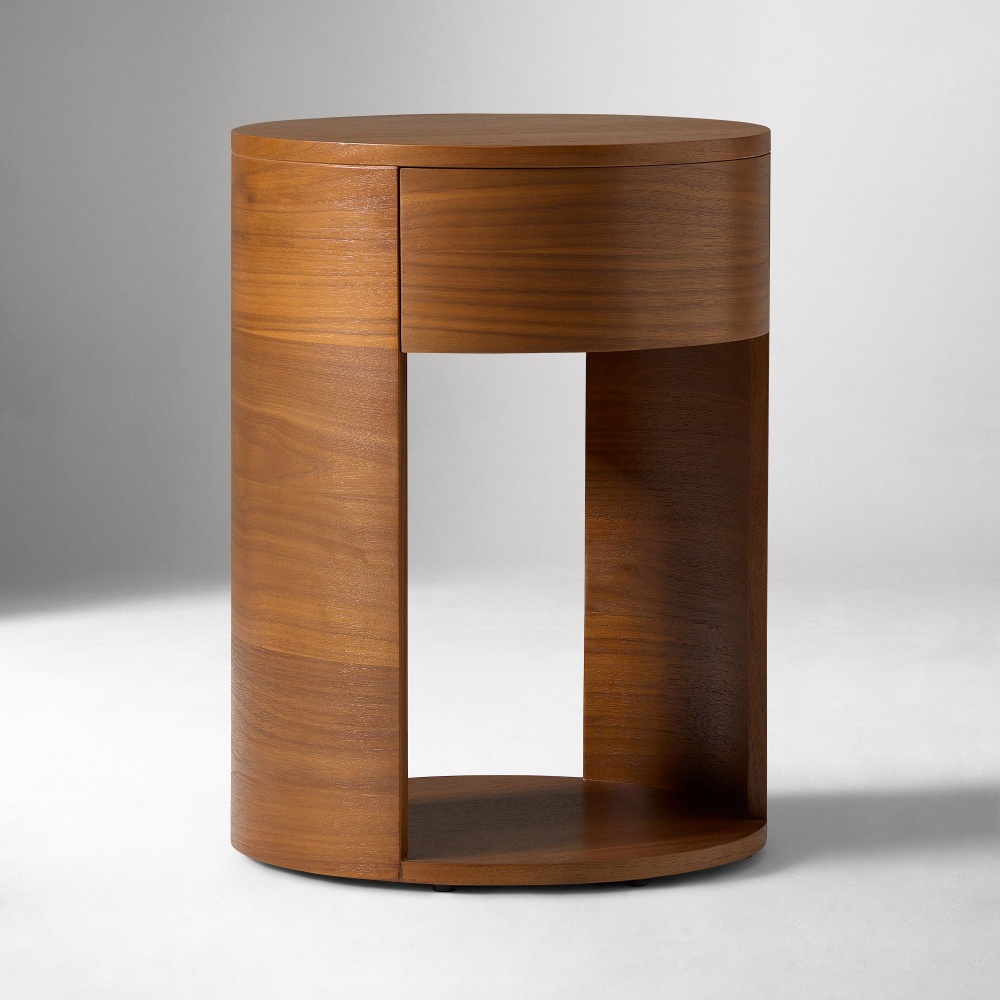 TWIRL - Minimalist Walnut Brown Round Nightstand - Image 3