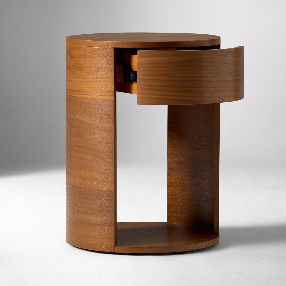 TWIRL - Minimalist Walnut Brown Round Nightstand - Image 5