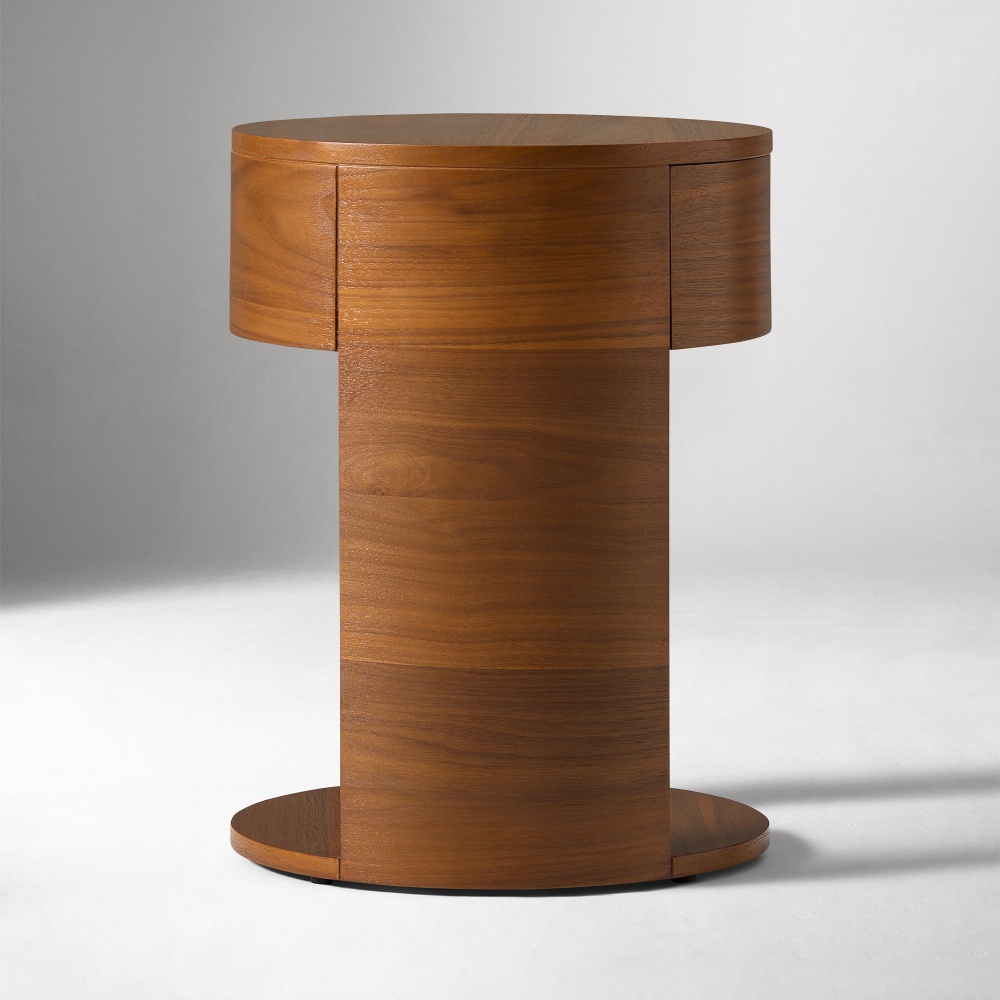 TWIRL - Minimalist Walnut Brown Round Nightstand - Image 4