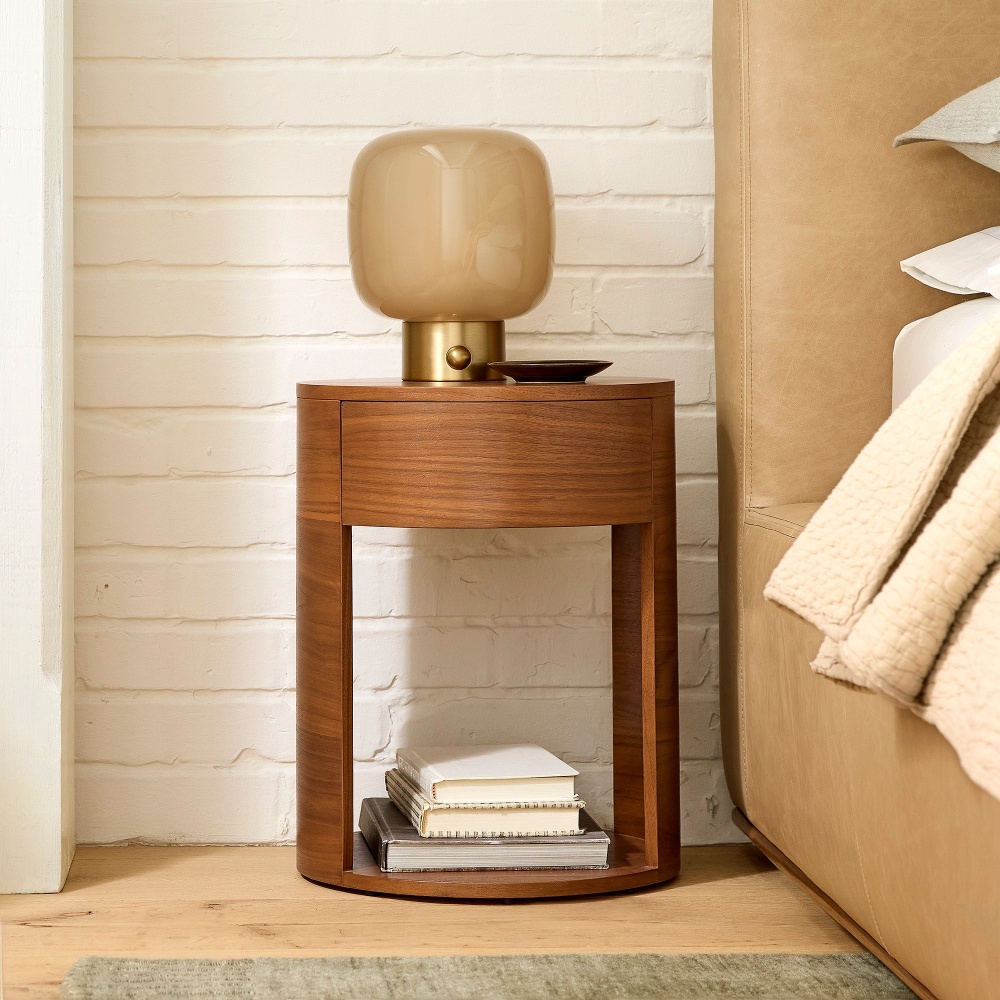 TWIRL - Minimalist Walnut Brown Round Nightstand
