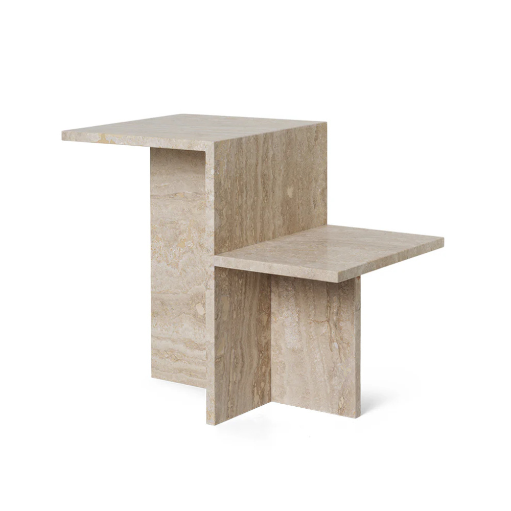 MARE - Geometric Style Travertine End Table - Image 2