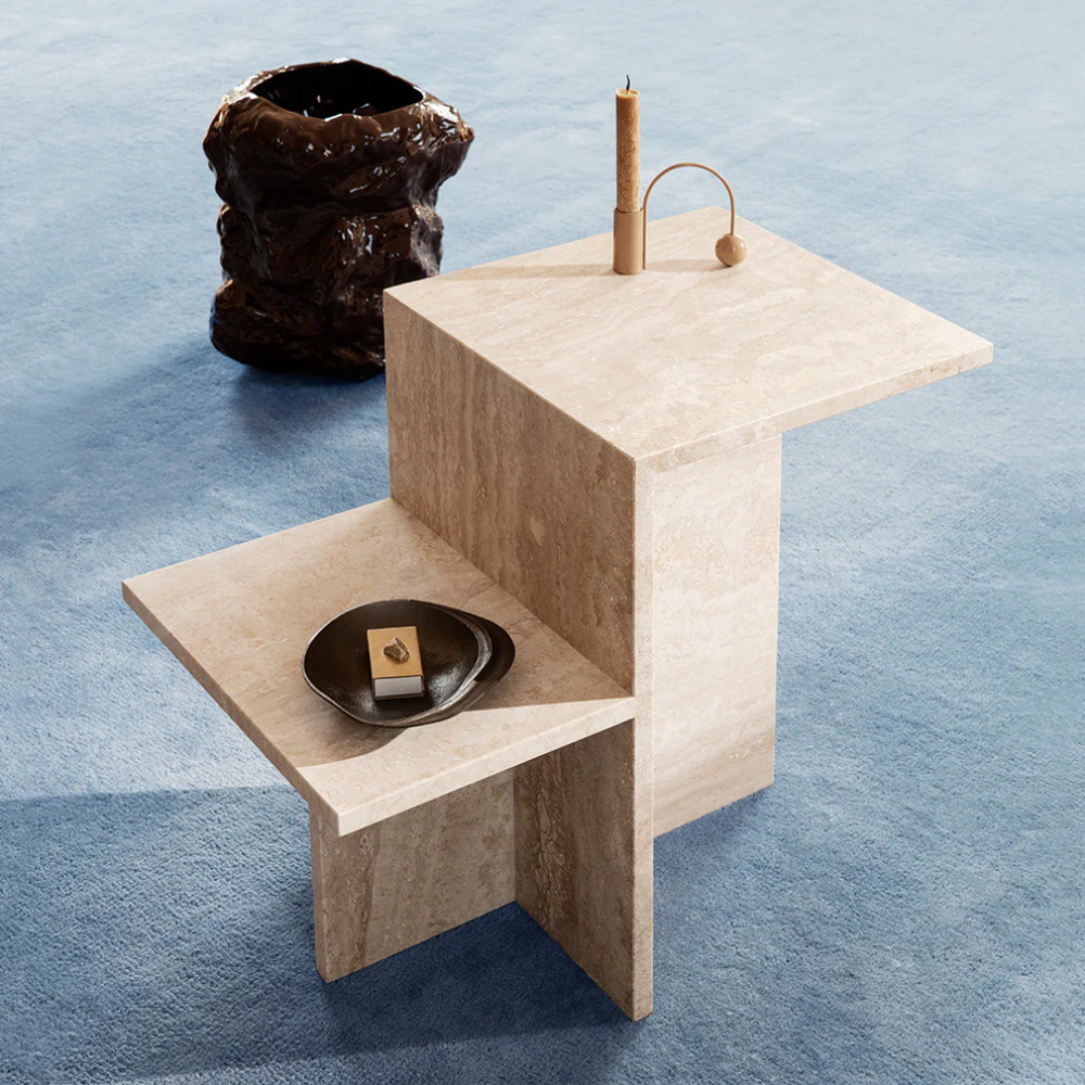 MARE - Geometric Style Travertine End Table