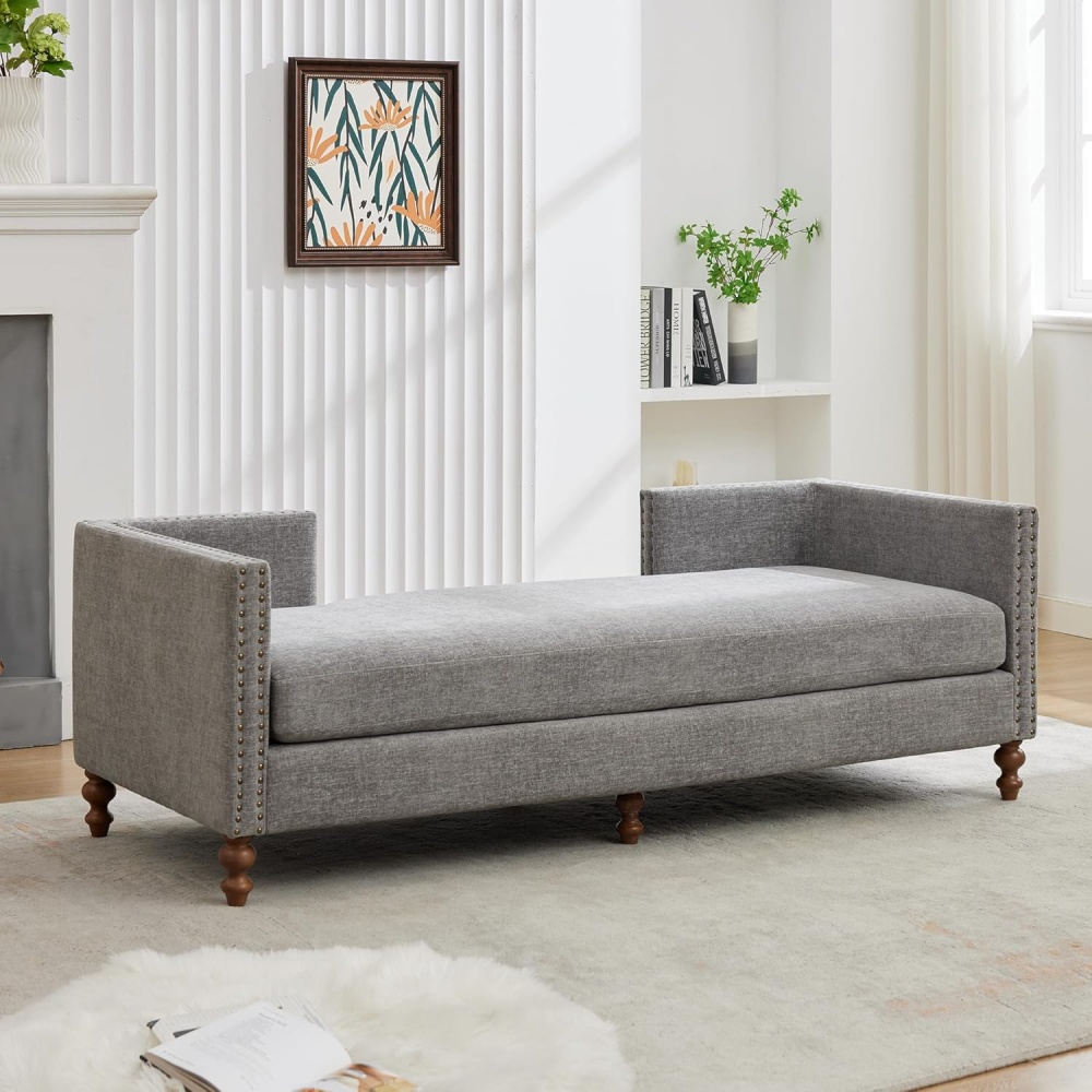 VELIN - Vintage Style Grey Chaise Lounge - Image 2