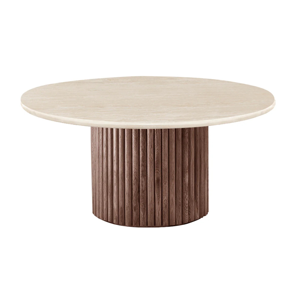 QUILLA - Beige Round Marble Top Coffee Table - Image 4