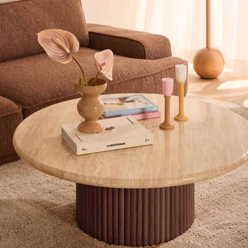 QUILLA - Beige Round Marble Top Coffee Table - Image 2