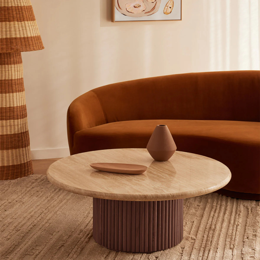 QUILLA - Beige Round Marble Top Coffee Table - Image 3