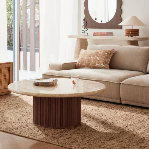 QUILLA - Beige Round Marble Top Coffee Table