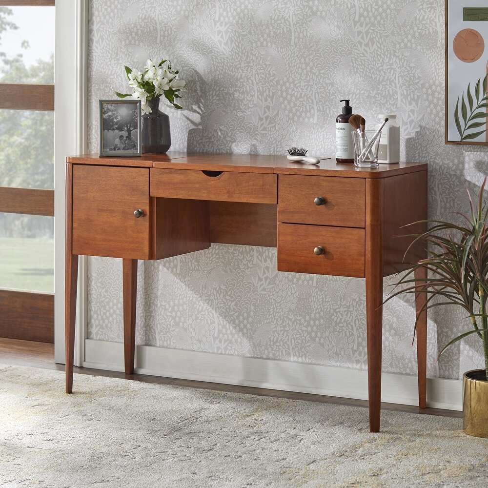 BRISA - Vintage Style Vanity Table with Folding Mirror - Image 2